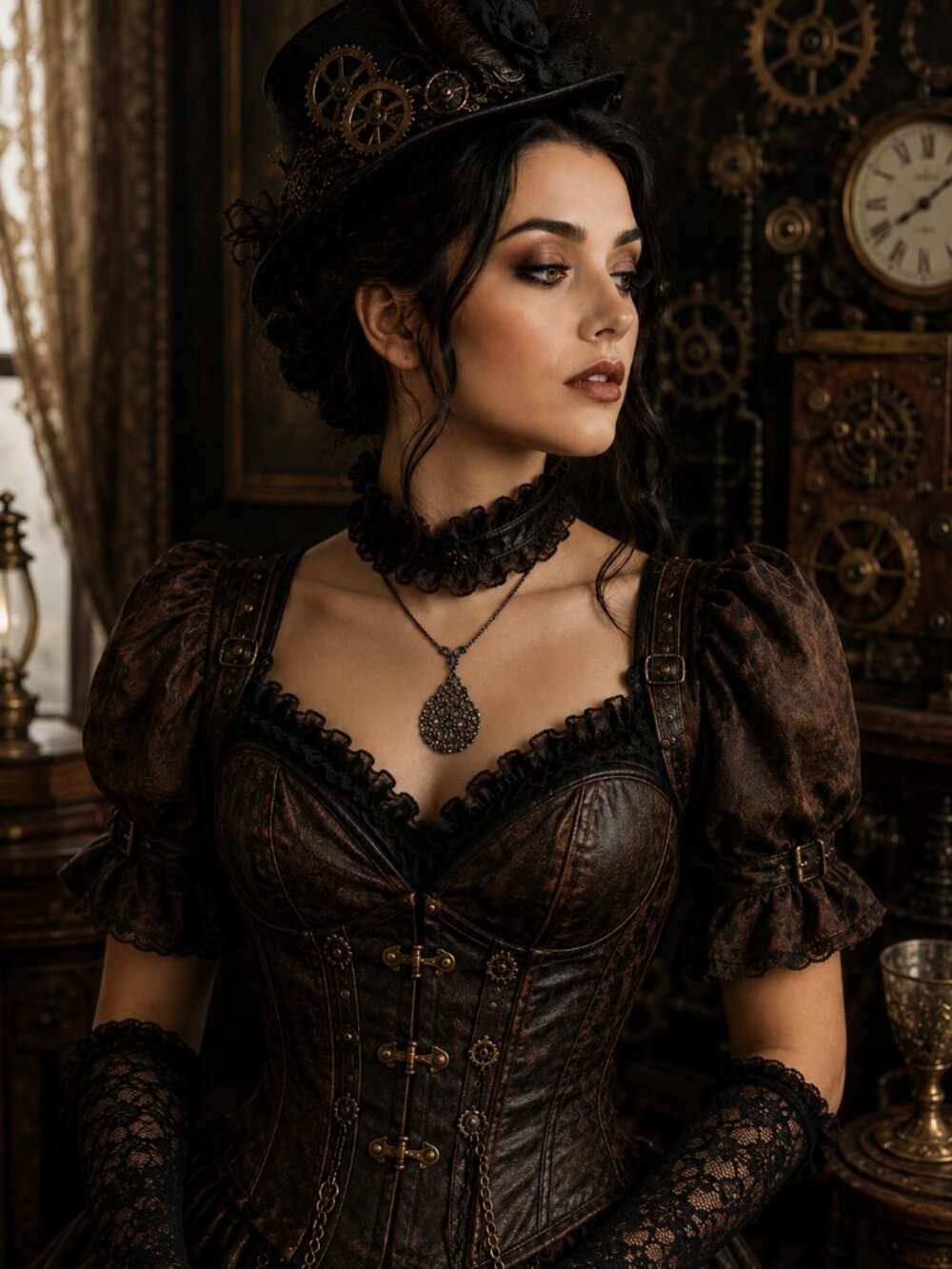 Vintage Inspired Steampunk Gothic Gunmetal Teardrop Filigree Pendant Necklace